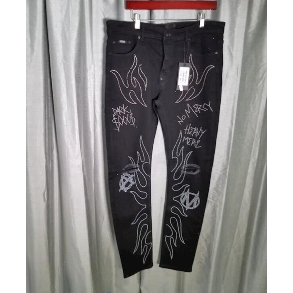 Mac Keen Market Men's Black Studded Embroidered Slim Pants (Size 38) NWT‎